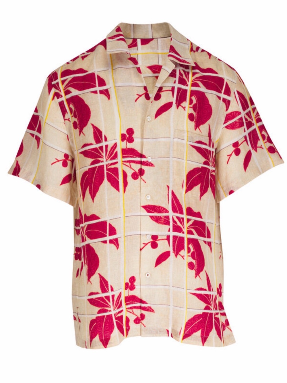 Loro Piana Red Hibiscus Print Linen Shirt Men’s Medium NWT